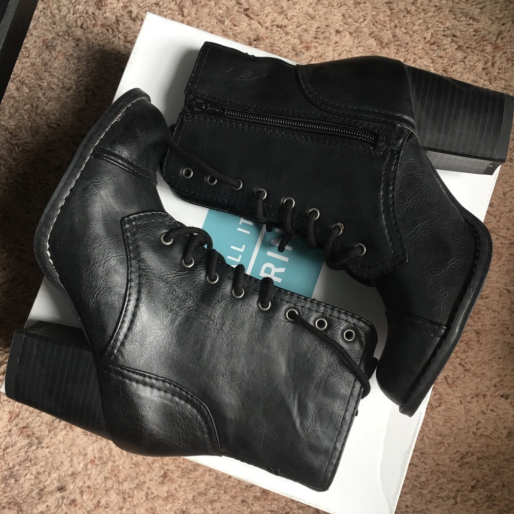 Call It Spring Black Lace-Up Combat Heel Boots